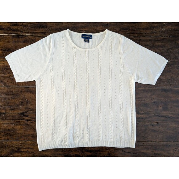 Charter Club Cable Knit Sweater Top Short Sleeve Cream/Ivory Size L Rayon Blend - Picture 1 of 6